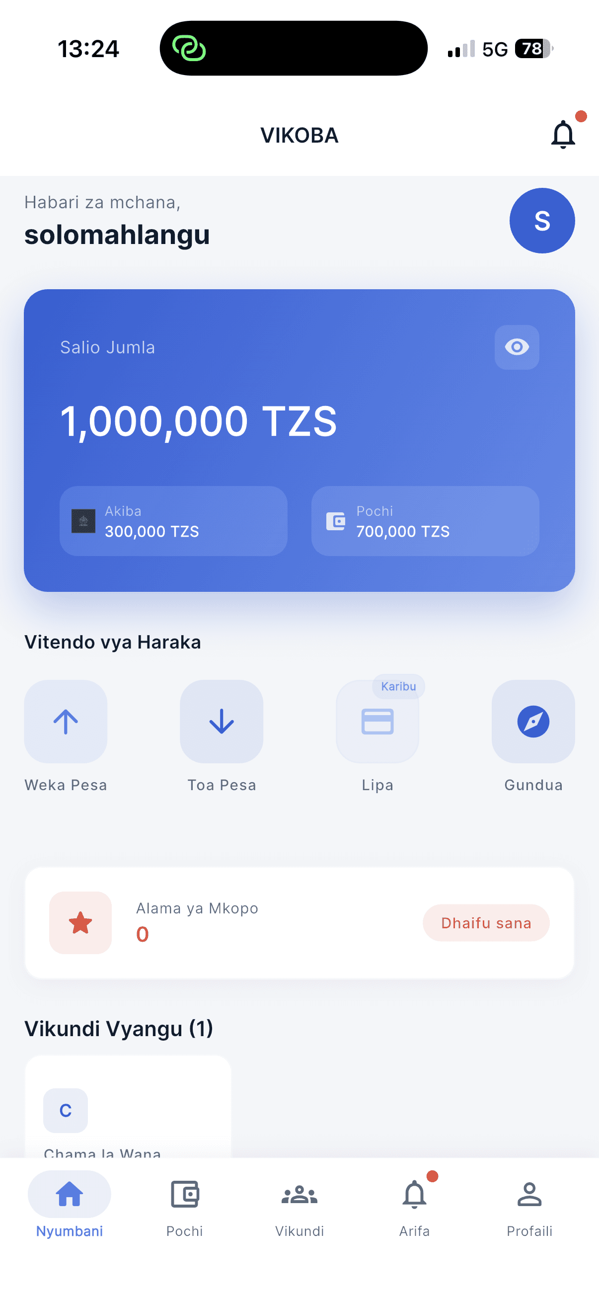 Vikoba app payout or rotation screen