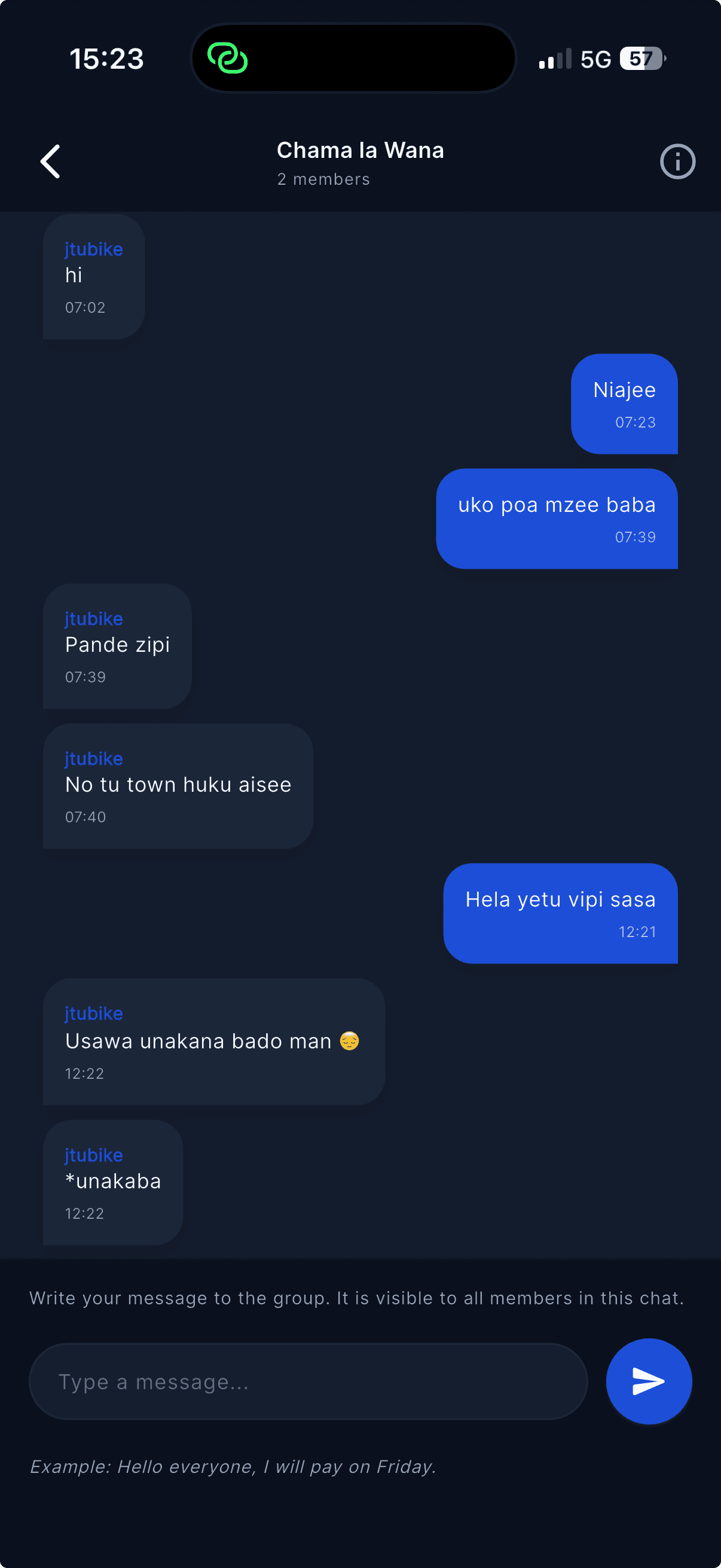 Vikoba app chat or group messaging screen